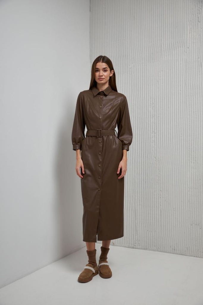 Rochie din piele ecologică cu mâneci 3/4