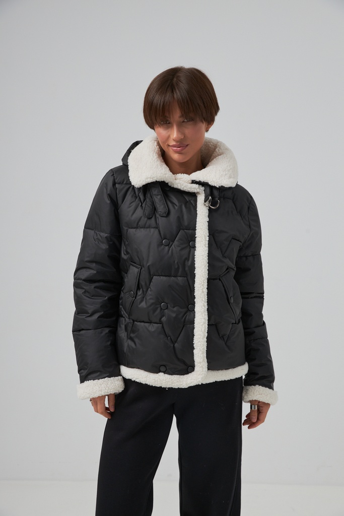 Quilted jacket with sheepskin trim