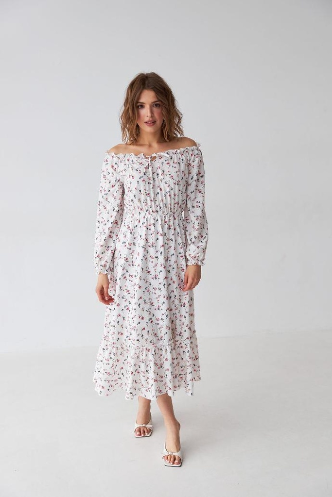 Dress with long sleeves and bare shoulders