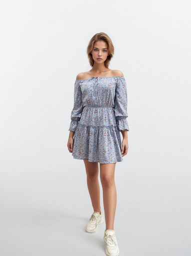 Mini dress with elastic waist