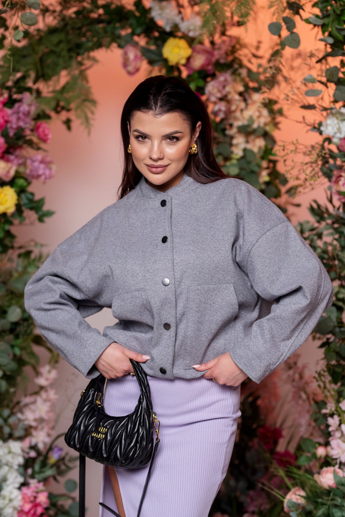 Jachetă bomber casual din stofă