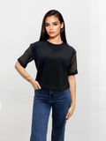 Tricou combinat cu mâneci din plasă