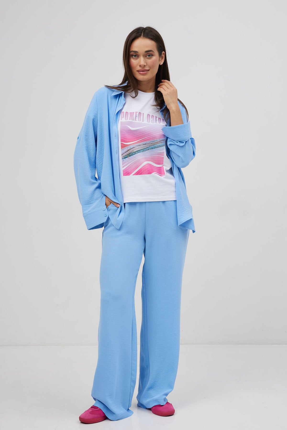 Pantaloni din crep cu talie elastică