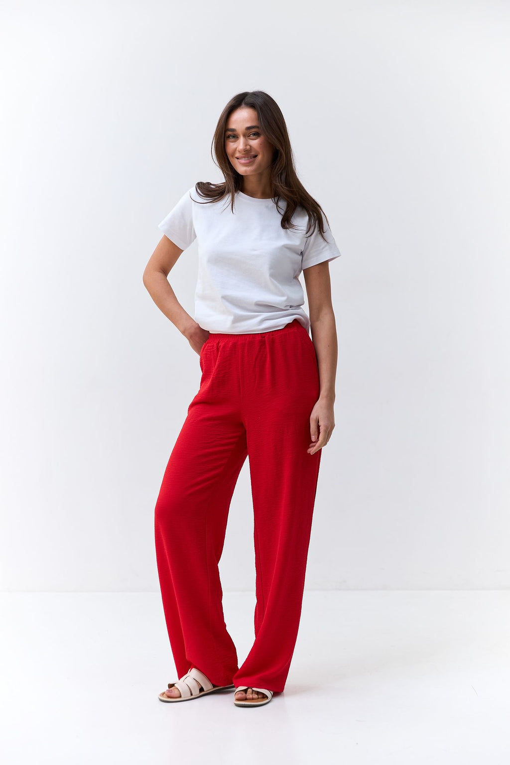 Pantaloni din crep cu talie elastică