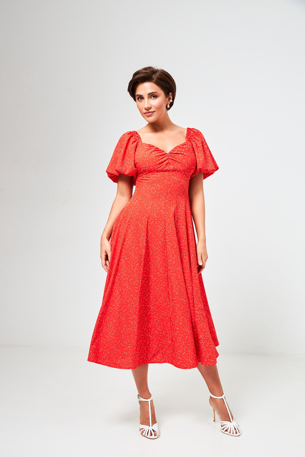 Rochie midi de ocazie cu mâneci clopot
