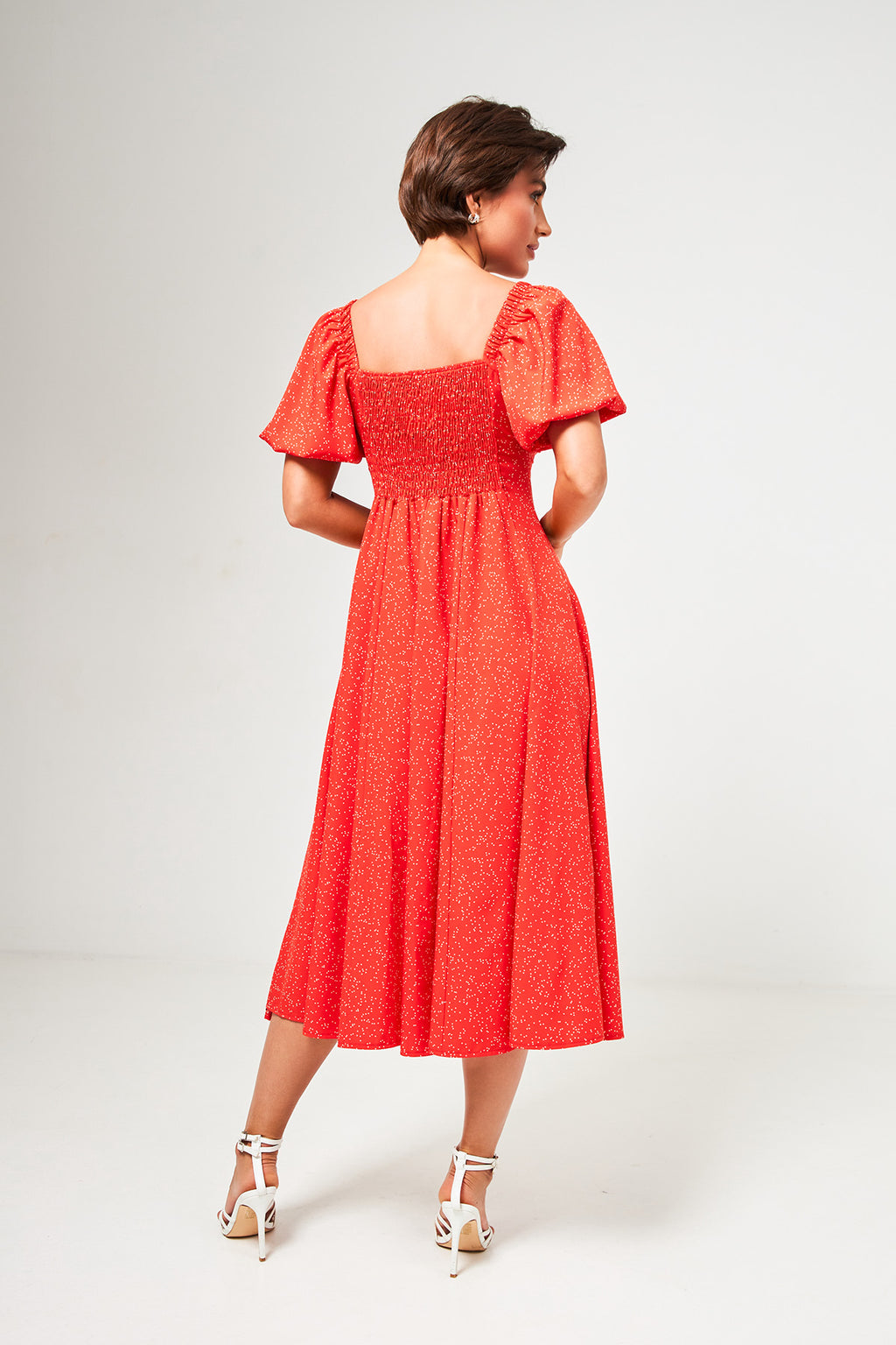 Rochie midi de ocazie cu mâneci clopot