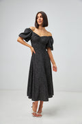 Rochie midi de ocazie cu mâneci clopot