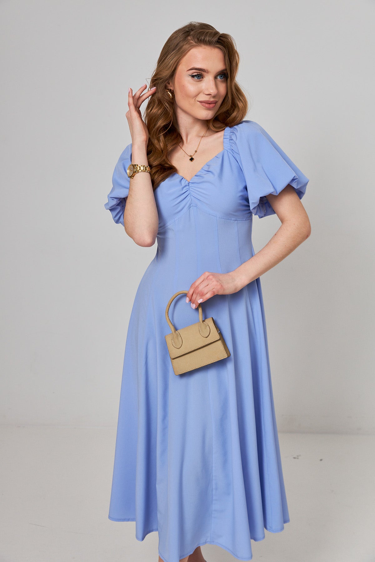 Rochie midaxi de ocazie cu mâneci clopot