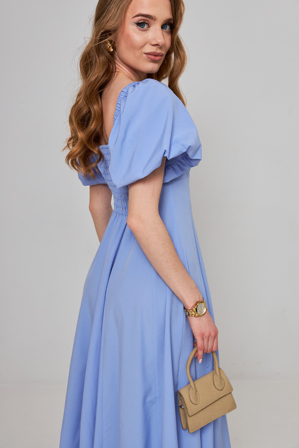 Rochie midaxi de ocazie cu mâneci clopot