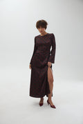 Rochie maxi de ocazie cu efect de corset și șliț înalt