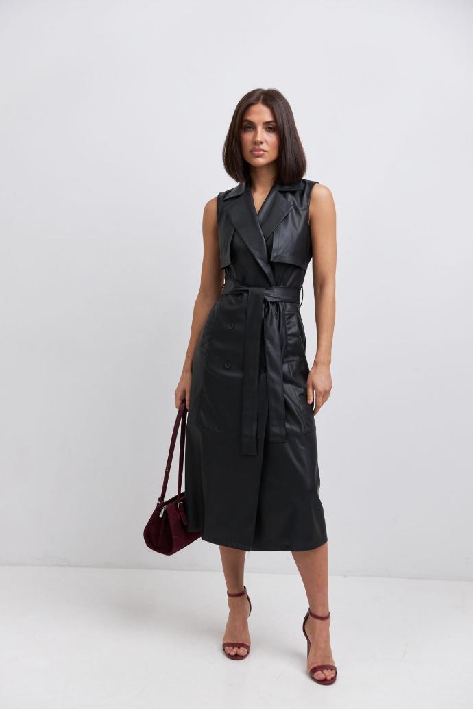 Rochie midi petrecută din piele ecologică