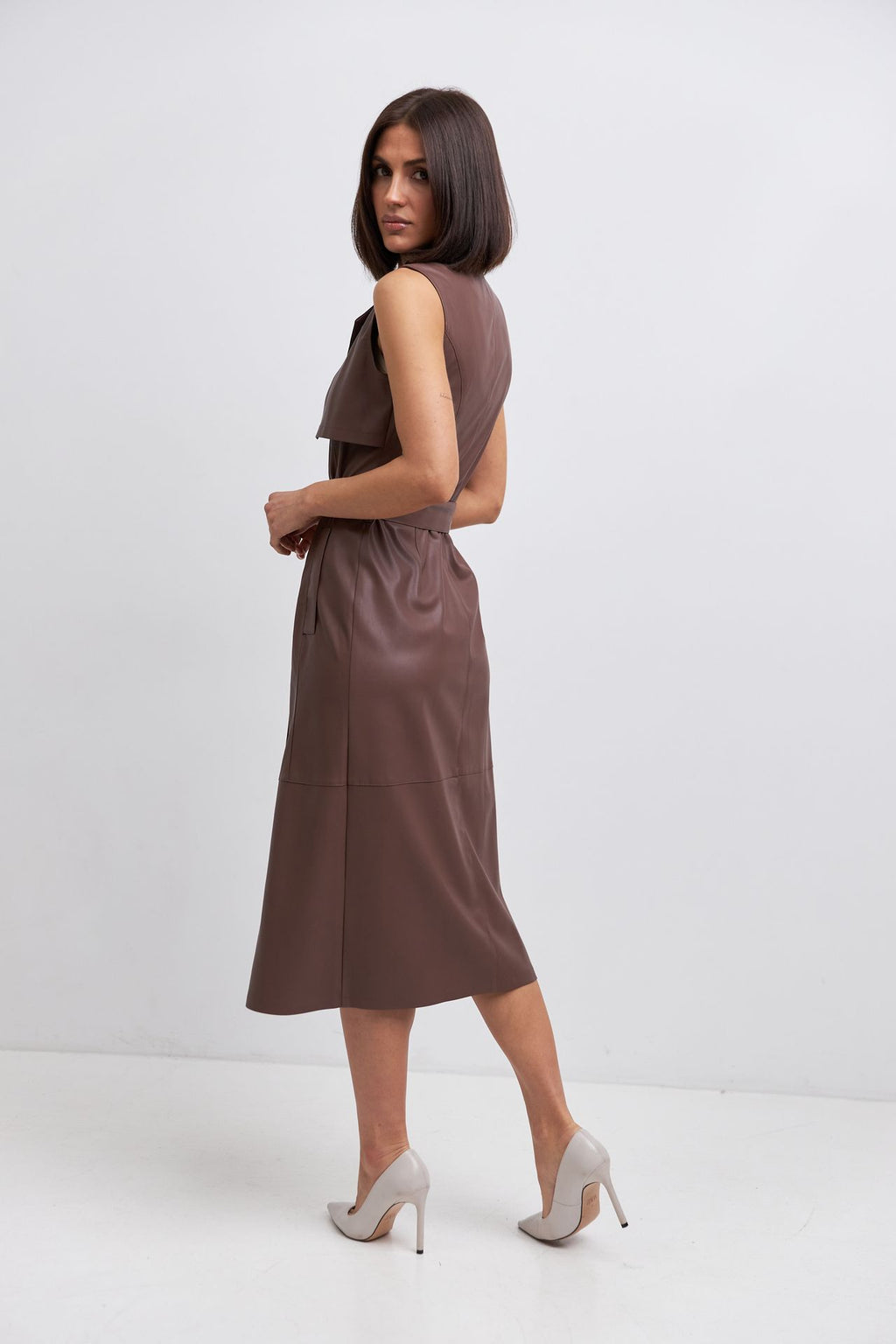 Rochie midi petrecută din piele ecologică