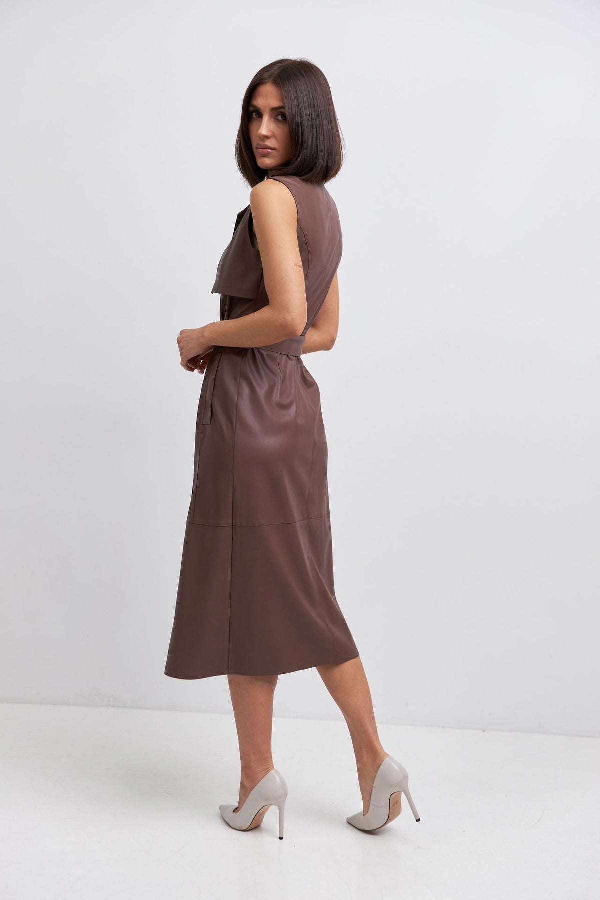 Rochie midi petrecută din piele ecologică