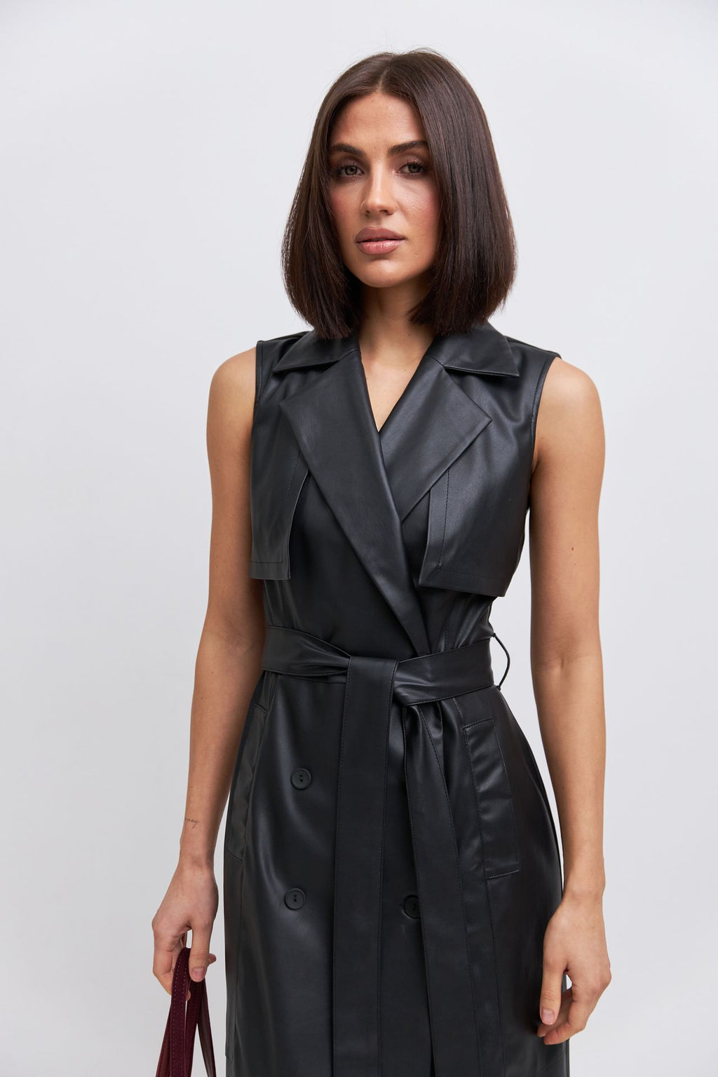 Rochie midi petrecută din piele ecologică
