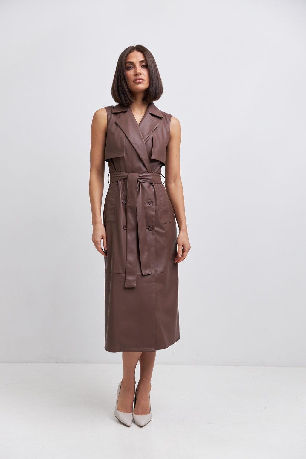 Rochie midi petrecută din piele ecologică