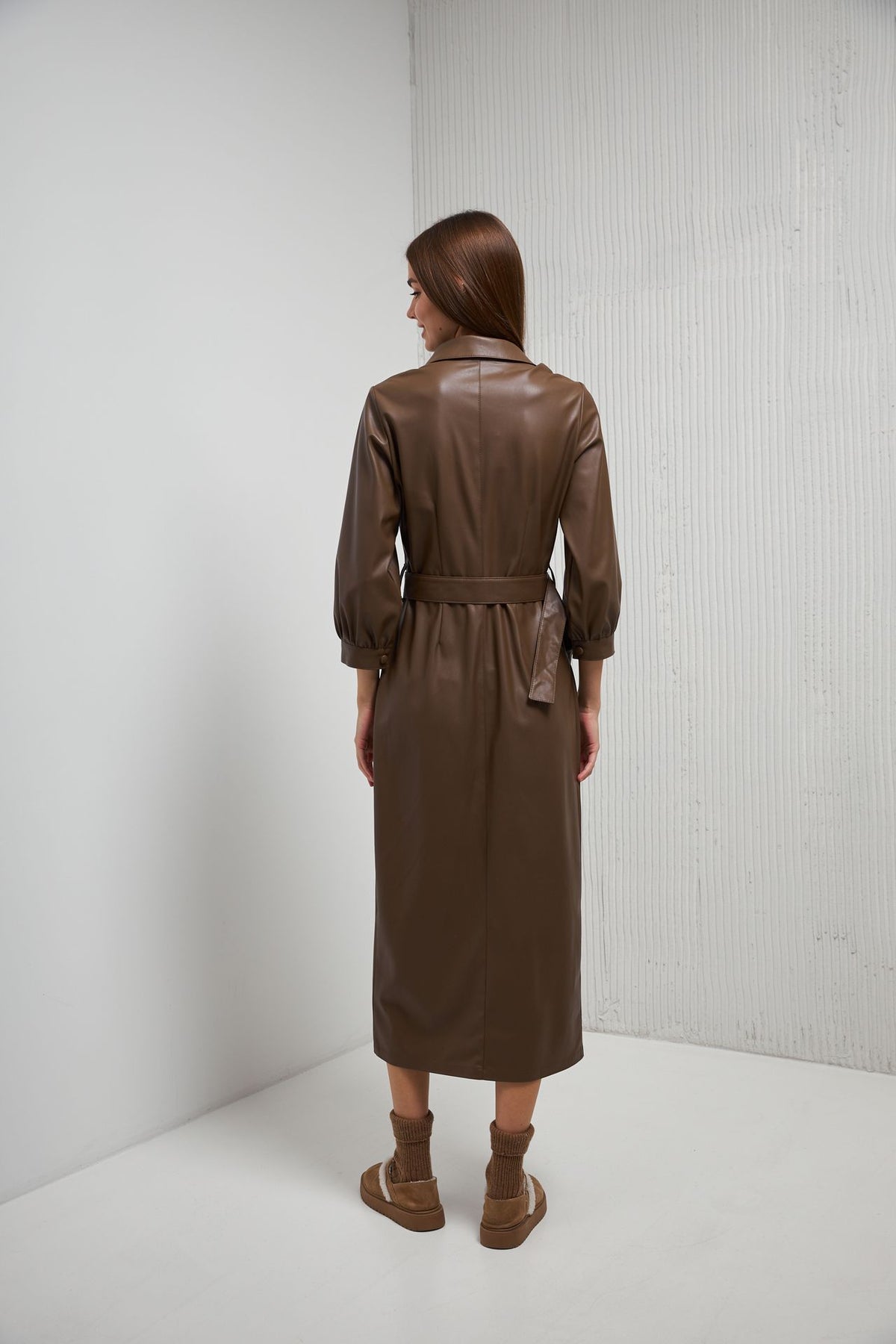 Rochie din piele ecologică cu mânecă 3/4