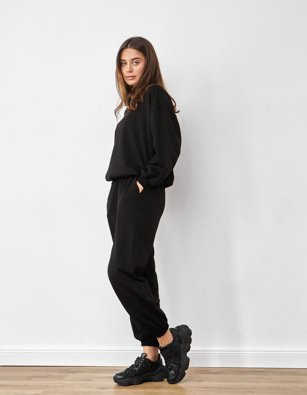 Pantaloni jogger din tricot cu două fire