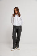 Pantaloni palazzo din piele cu talie elastică