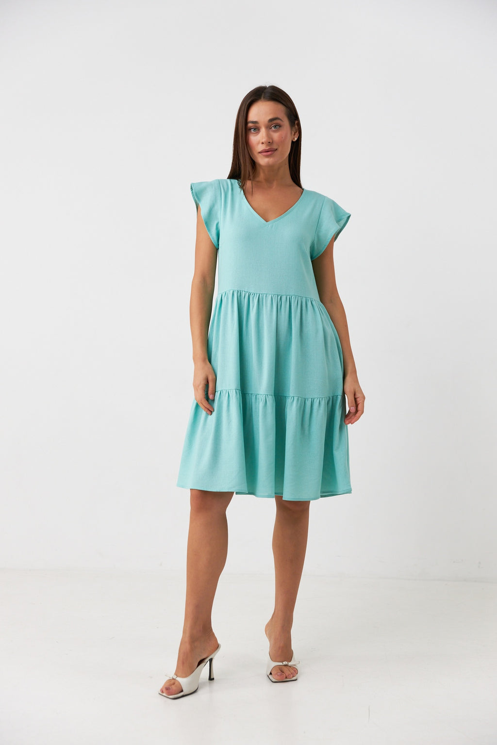 Rochie lejeră din in cu mânecă scurtă