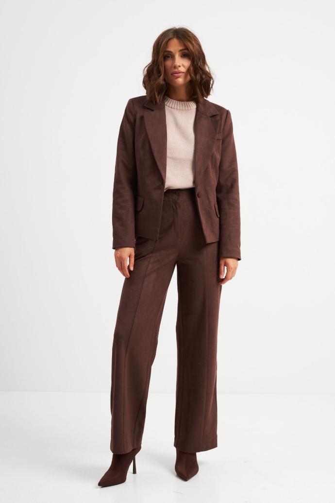 Pantaloni din piele întoarsă cu textură diagonală
