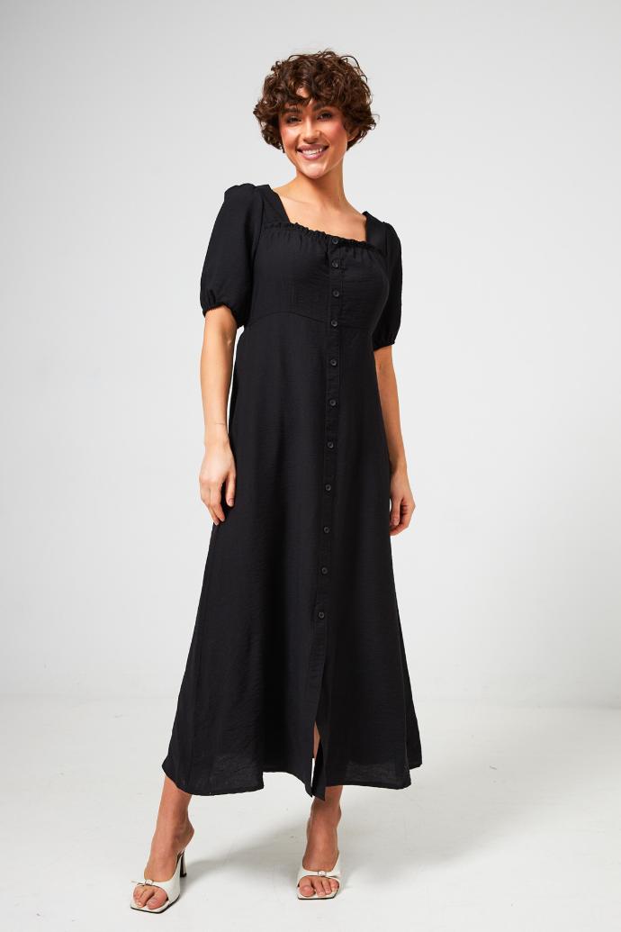Rochie maxi din in cu nasturi