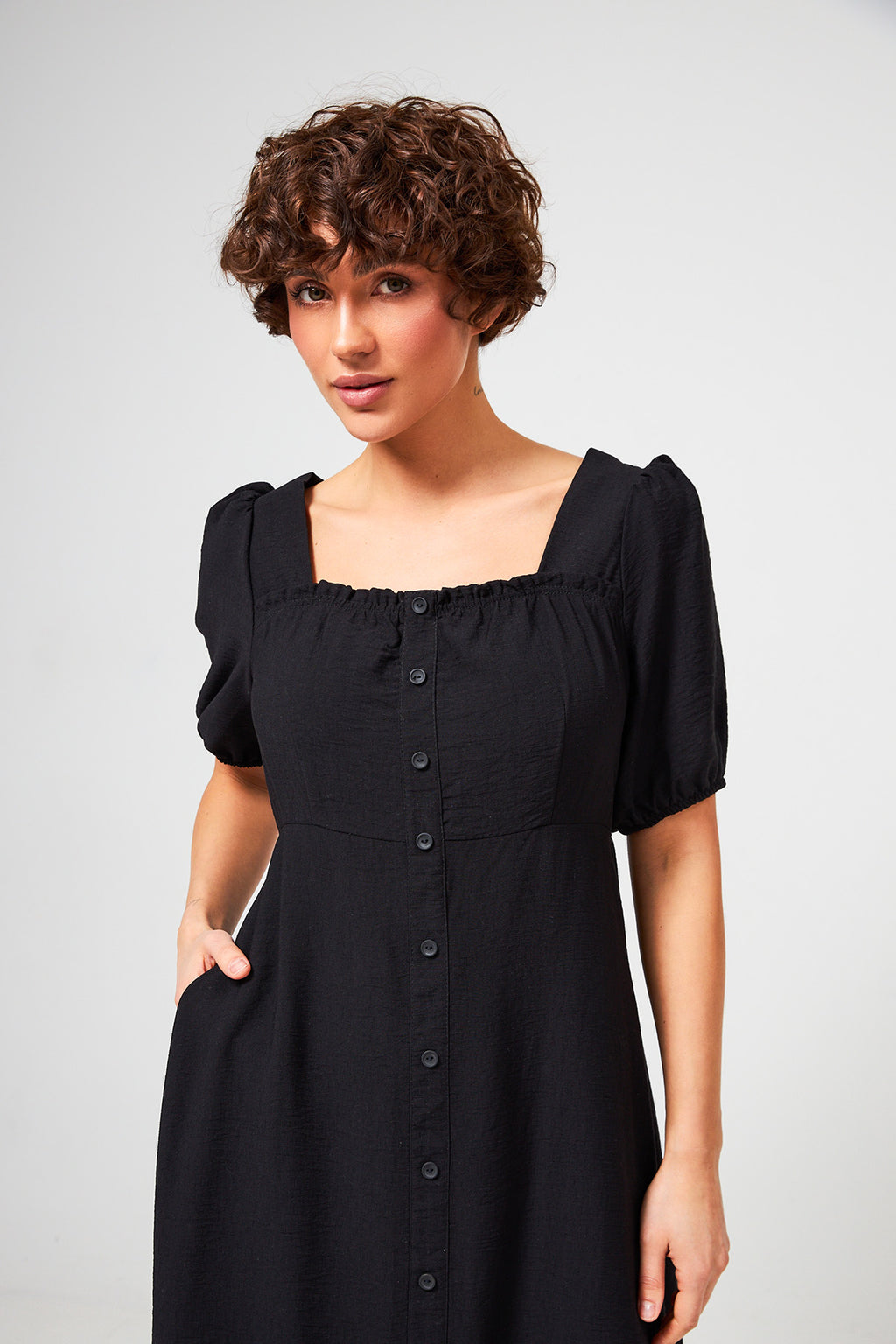 Rochie maxi din in cu nasturi