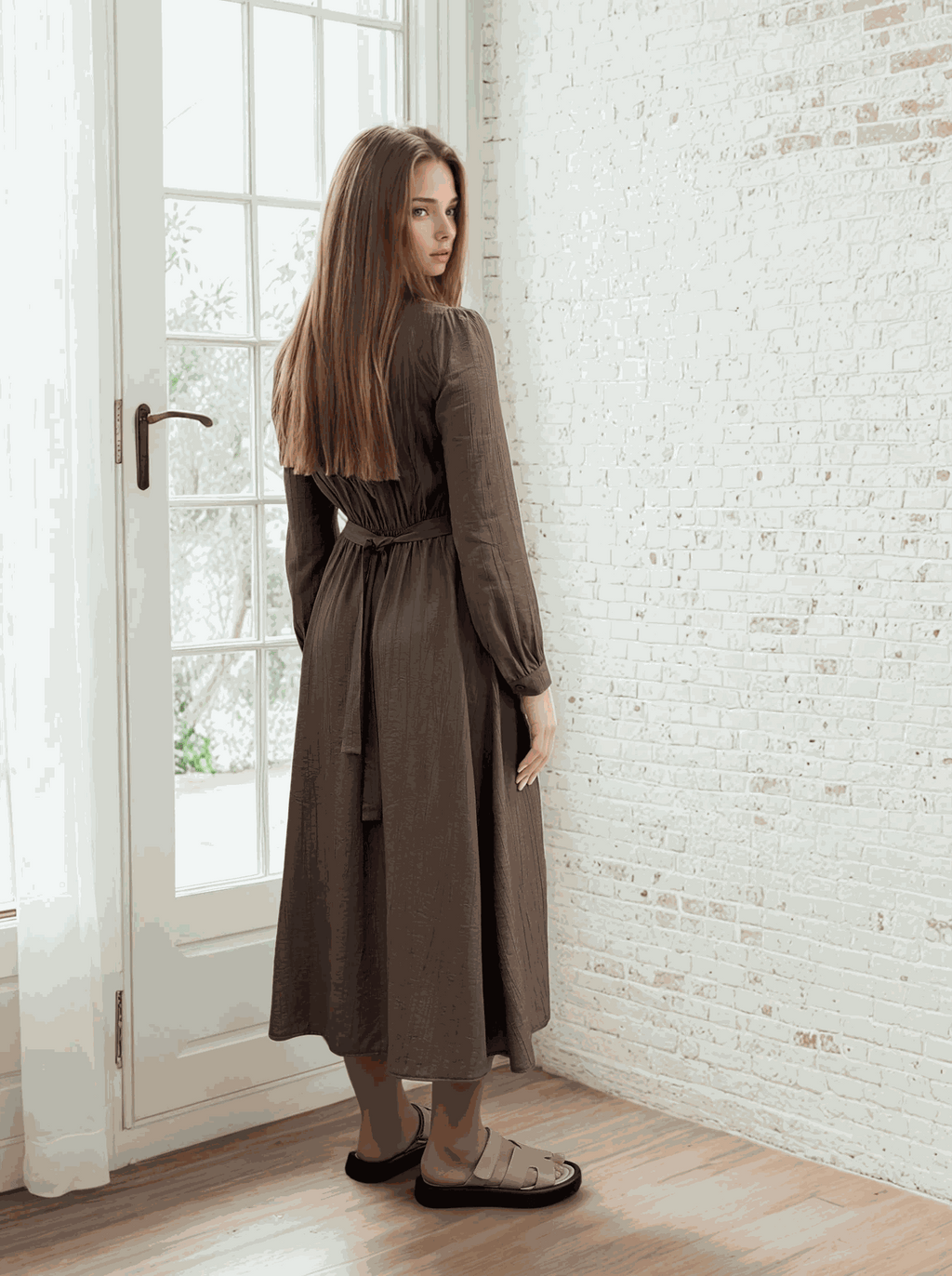 Rochie maxi cu mânecă lungă