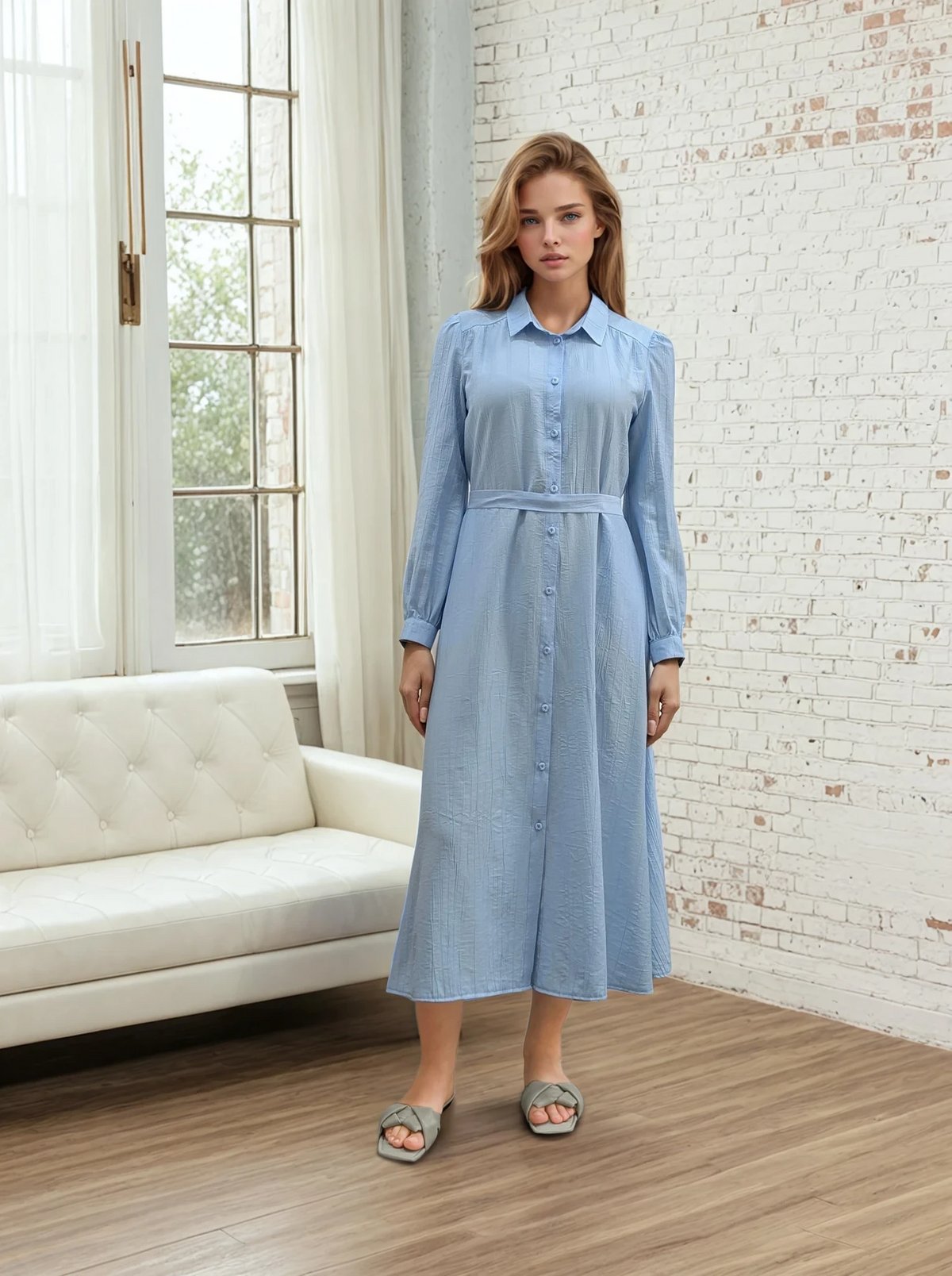 Rochie maxi cu mânecă lungă
