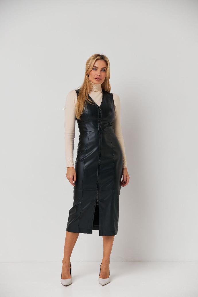 Rochie midaxi din piele ecologică cu fermoar
