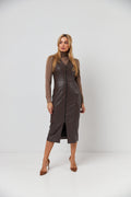 Rochie midaxi din piele ecologică cu fermoar