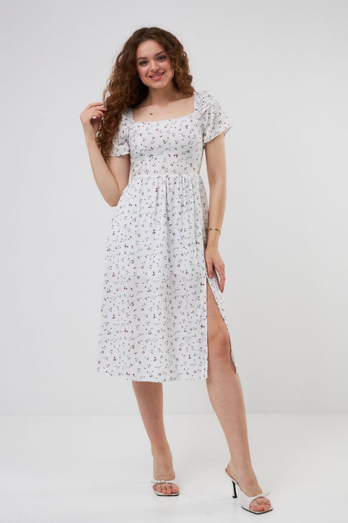 Rochie midi de vară din vâscoză tip ștapel cu șliț