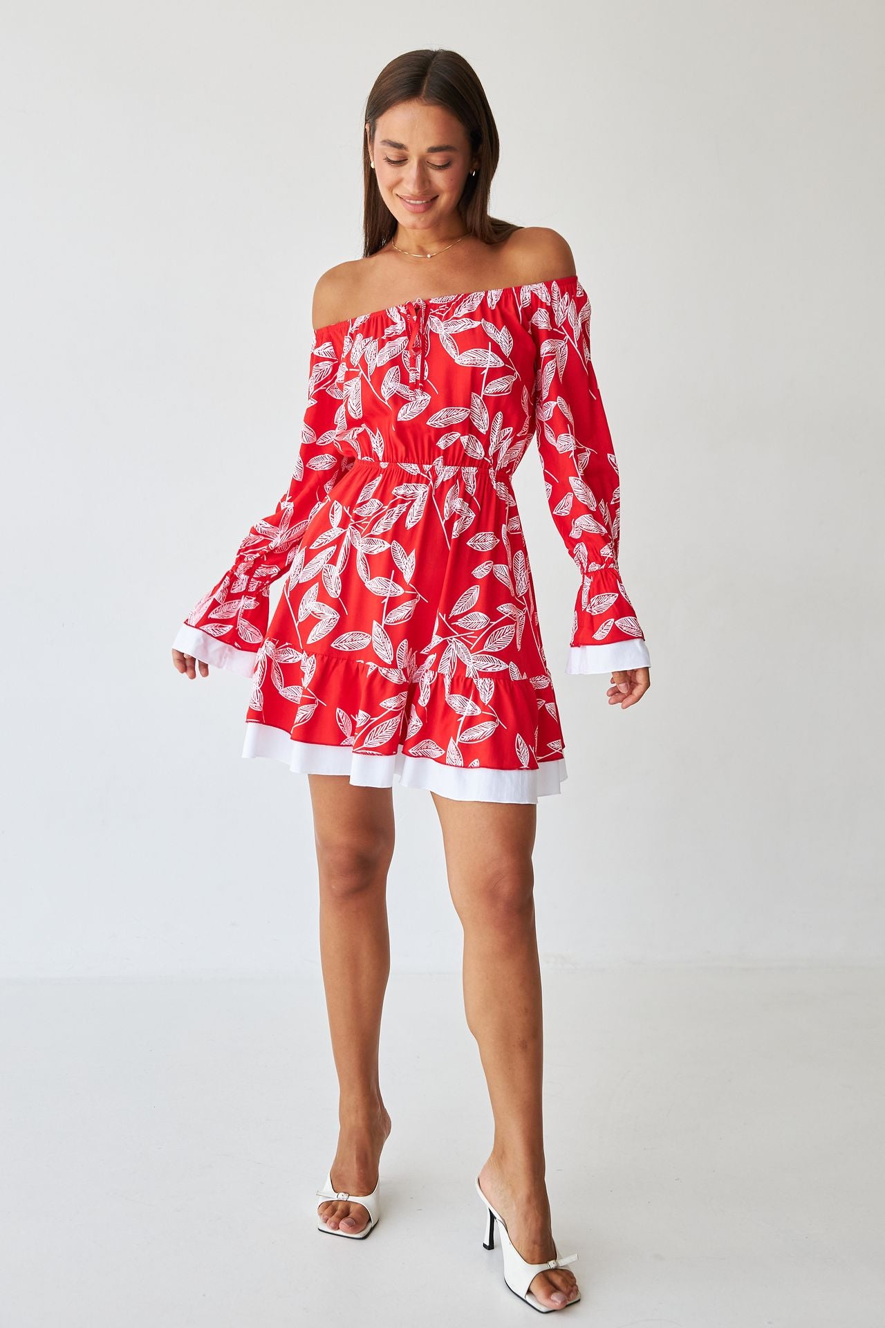 Rochie mini de vară din vâscoză tip ștapel cu bust elastic