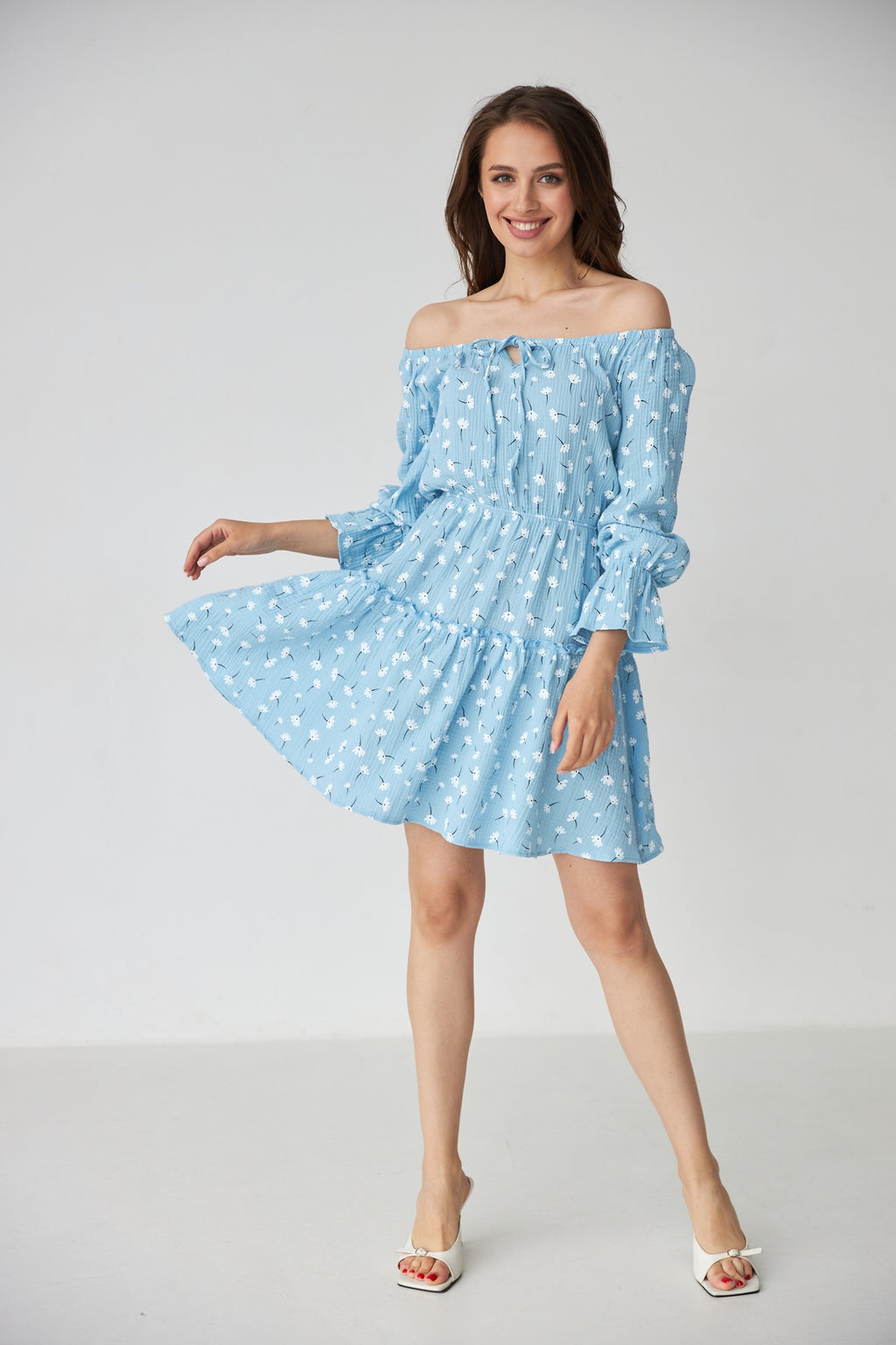 Rochie mini boho din muselină cu bust elastic