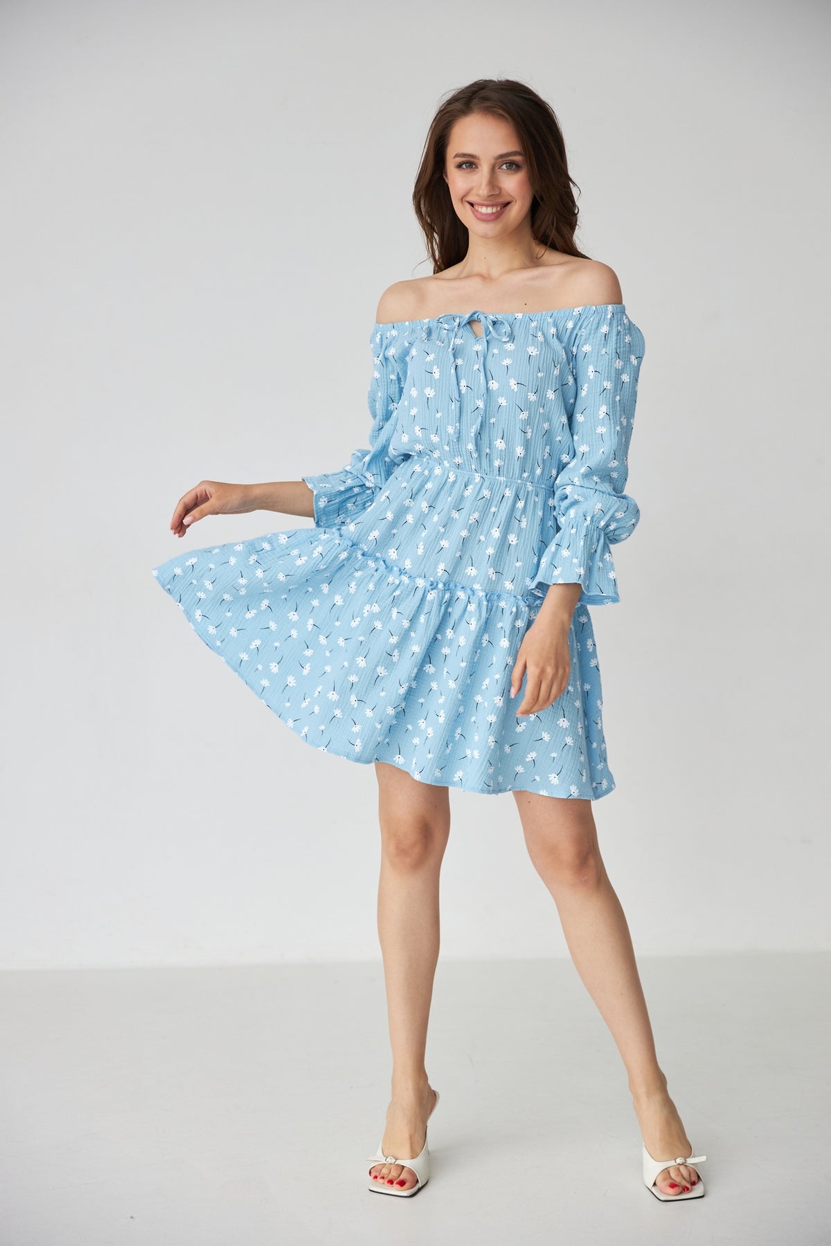 Rochie mini boho din muselină cu bust elastic