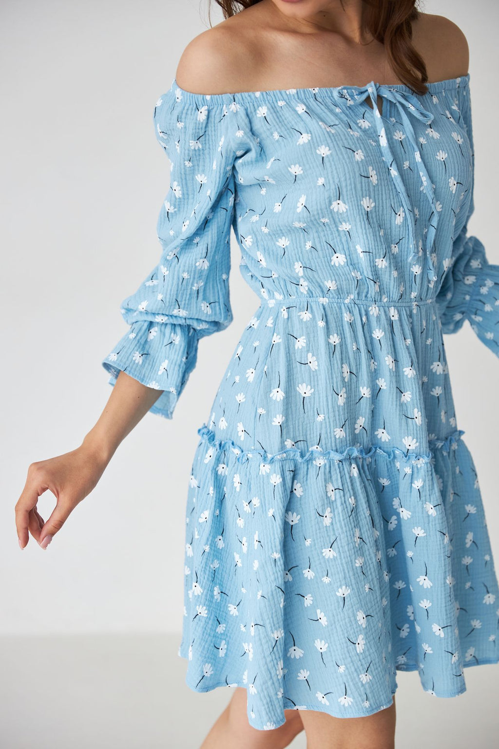Rochie mini boho din muselină cu bust elastic