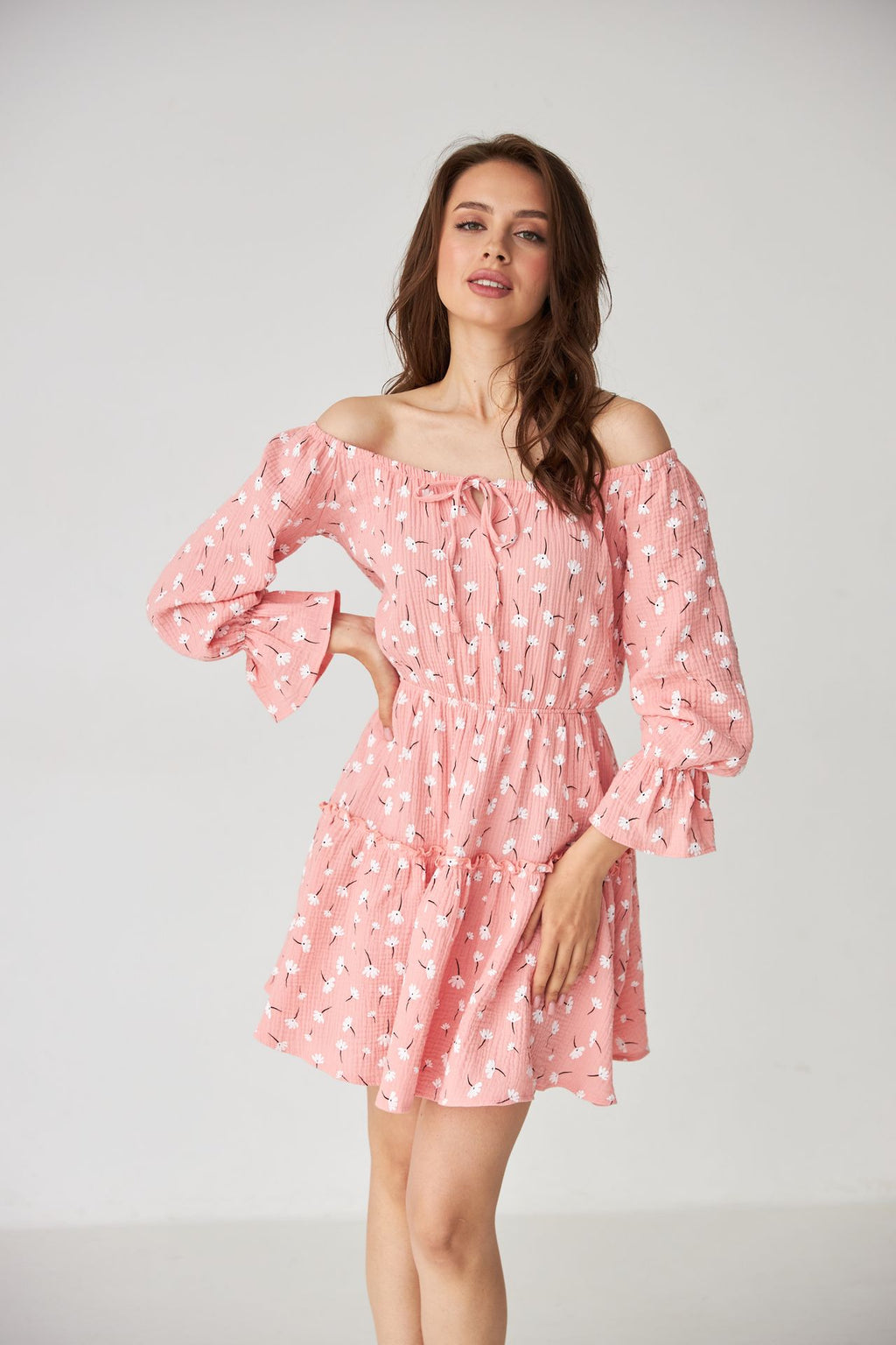 Rochie mini boho din muselină cu bust elastic