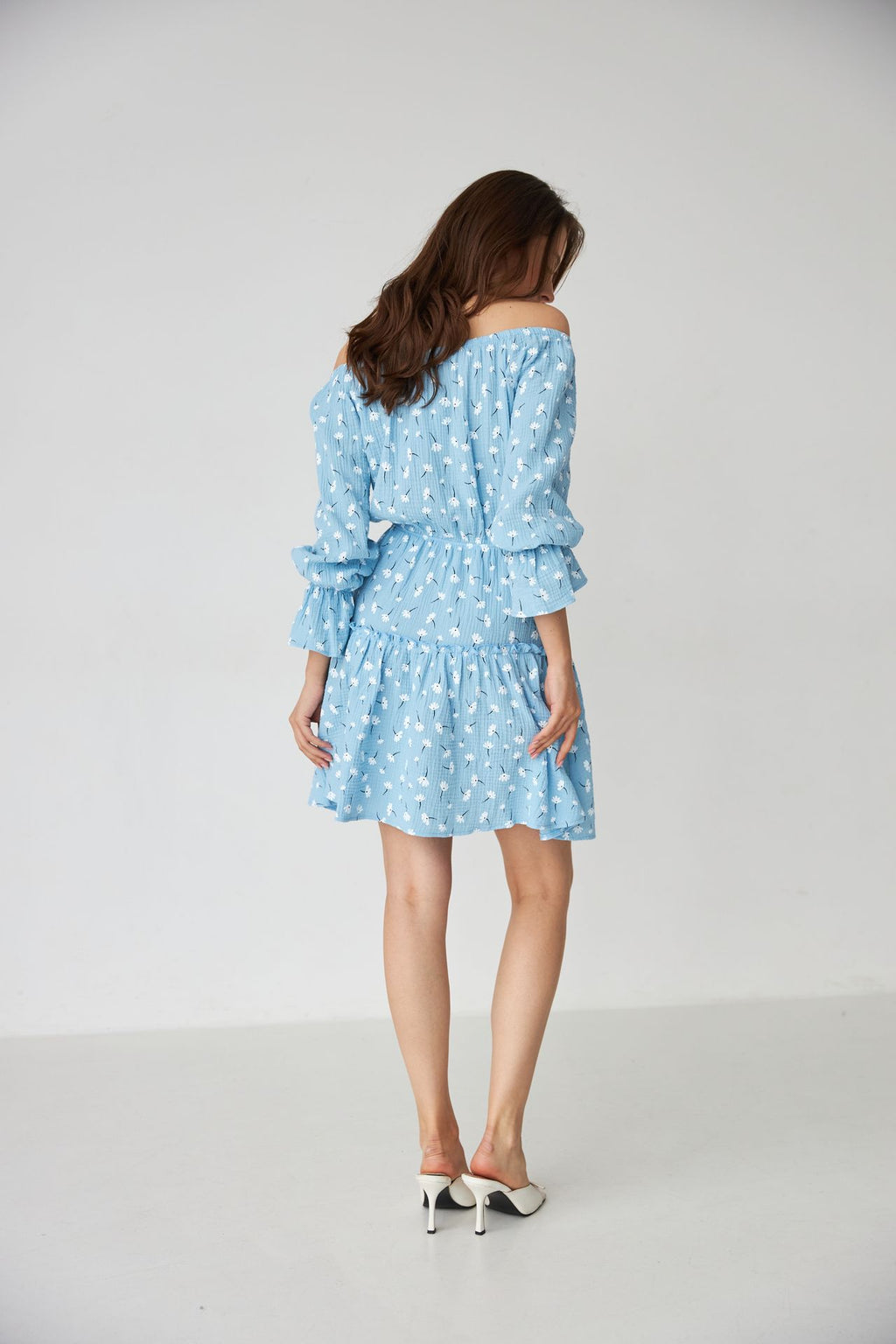 Rochie mini boho din muselină cu bust elastic