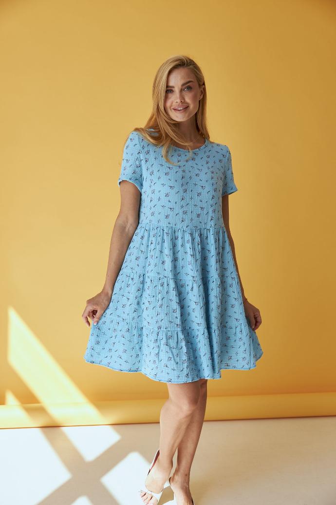 Rochie mini din muselină cu trei volane