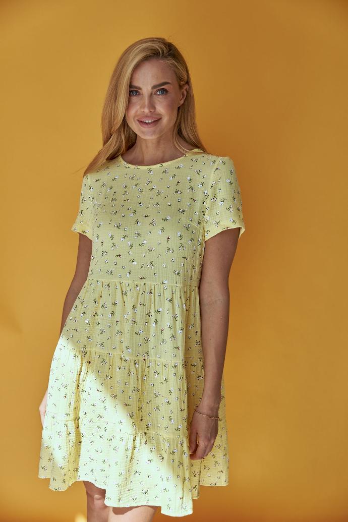 Rochie mini din muselină cu trei volane