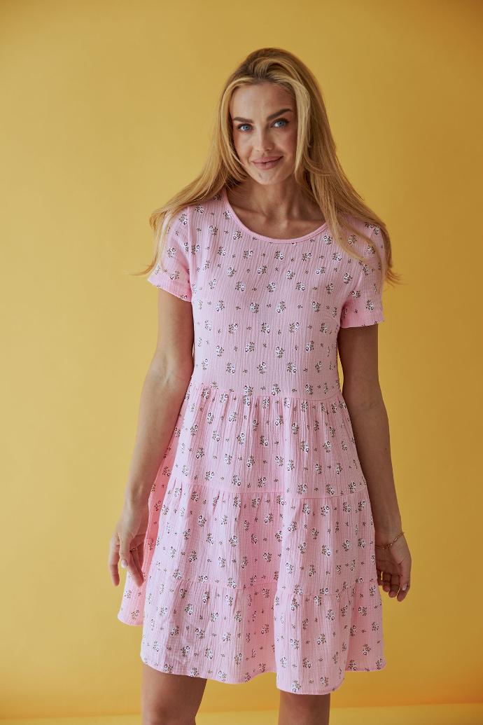 Rochie mini din muselină cu trei volane