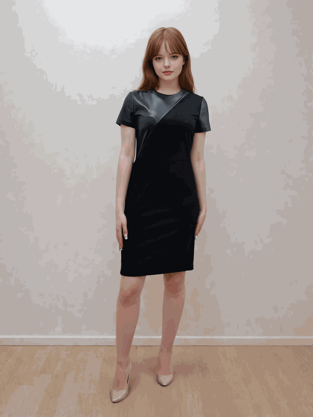Rochie mini combinată din piele întoarsă și piele ecologică