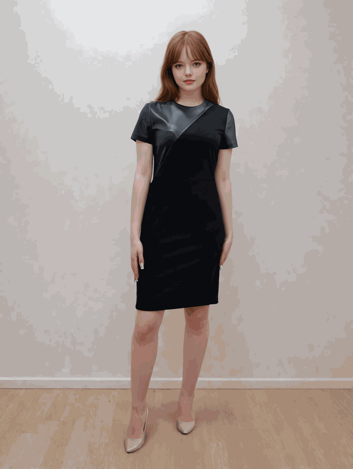 Rochie mini combinată din piele întoarsă și piele ecologică