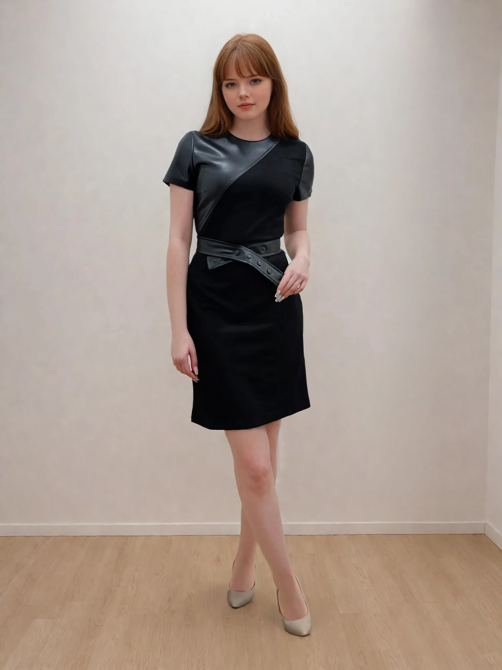 Rochie mini combinată din piele întoarsă și piele ecologică