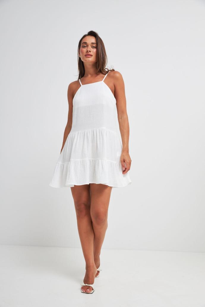 Rochie mini din muselină cu bretele subțiri