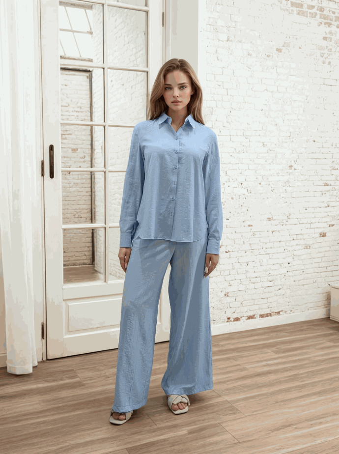 Pantaloni palazzo cu talie elastică Nicole