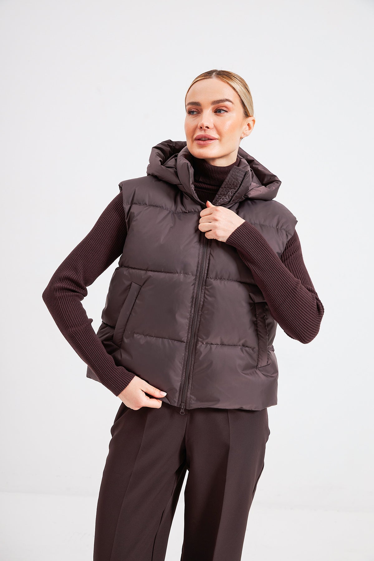 Vestă oversize cu glugă detașabilă