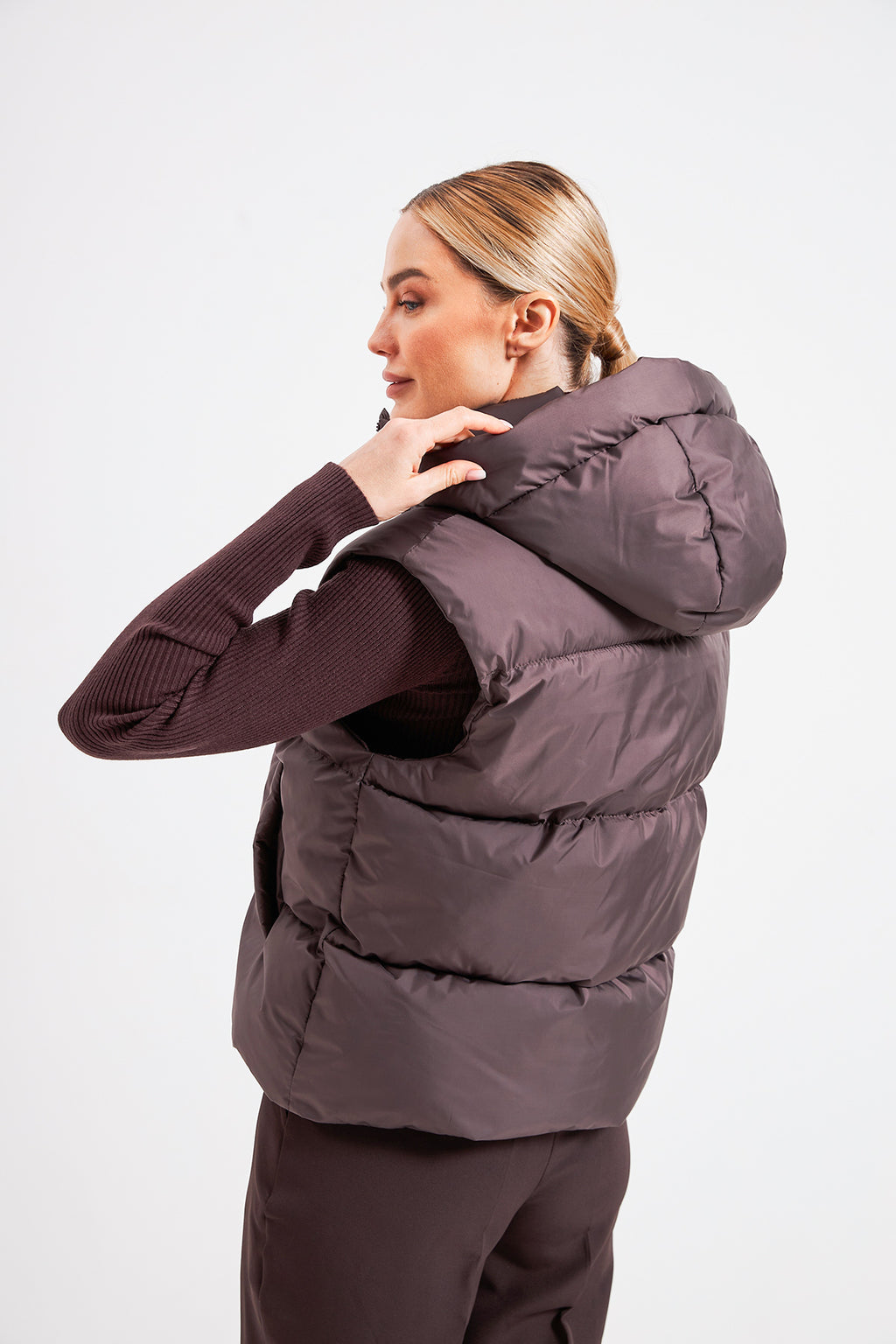 Vestă oversize cu glugă detașabilă
