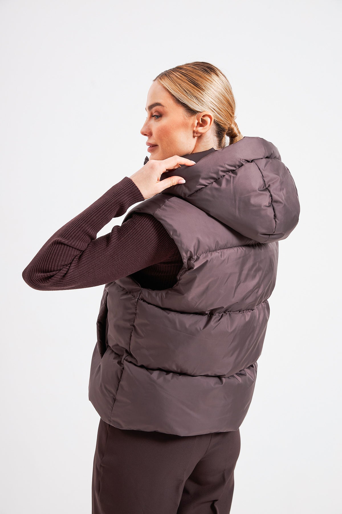 Vestă oversize cu glugă detașabilă