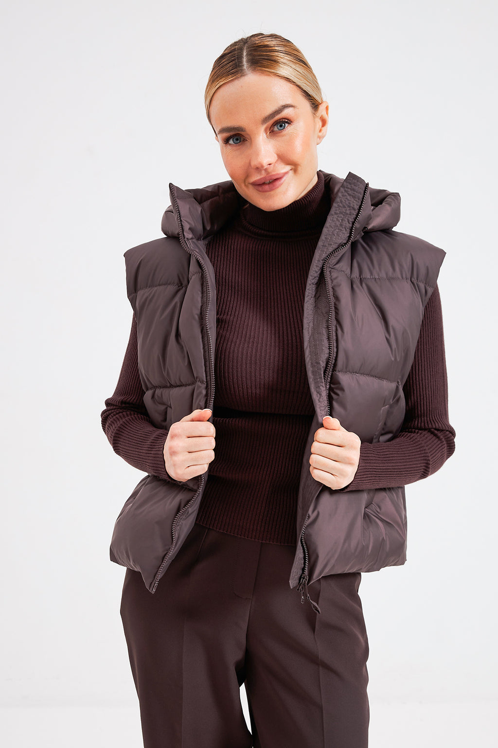 Vestă oversize cu glugă detașabilă