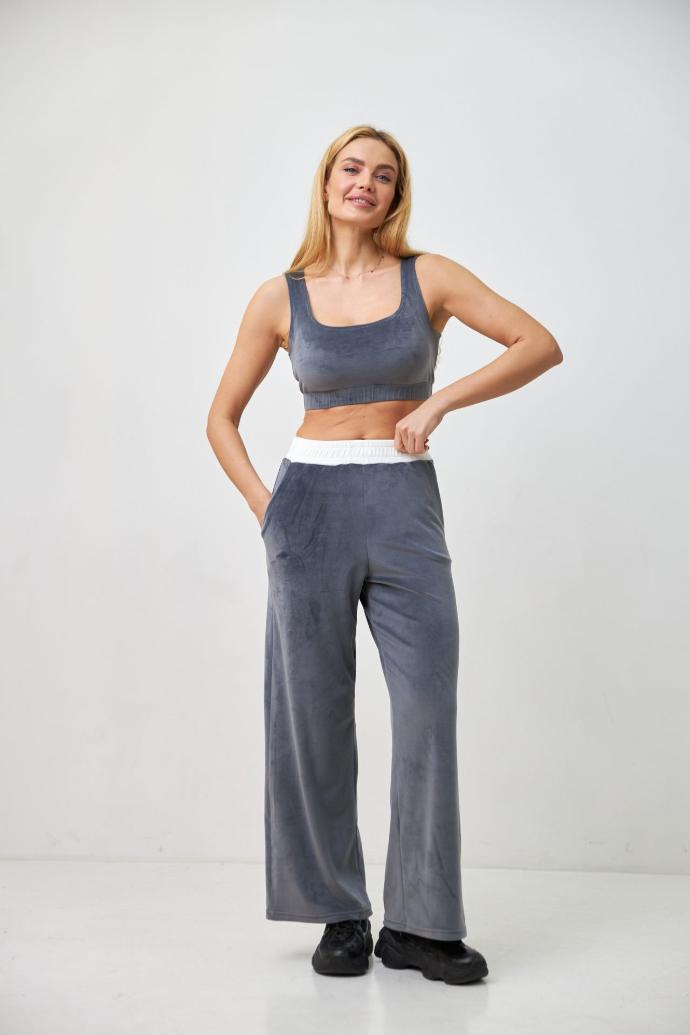Pantaloni din catifea cu cordon alb